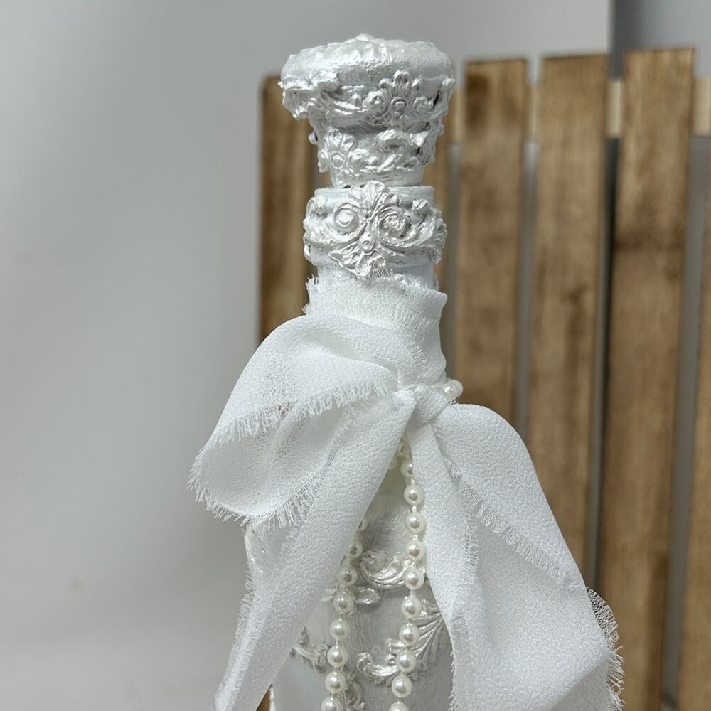 Simple & Elegant White Decorative Hand Crafted Bottle with Bow - Picture 8 of 12